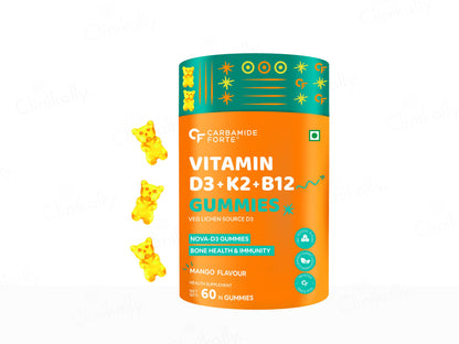 Carbamide Forte Vitamin D3 + Vitamin K2 MK7 + Vitamin B12 Gummies - Mango Flavour