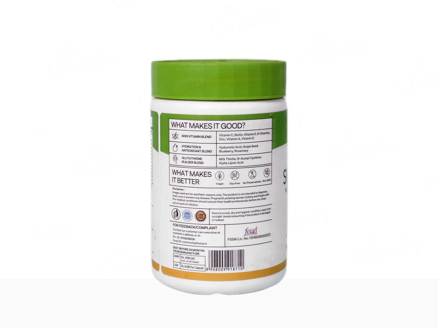 OZiva Skin Vitamins With Hyaluronic Acid and Grape Seed Extract Capsule