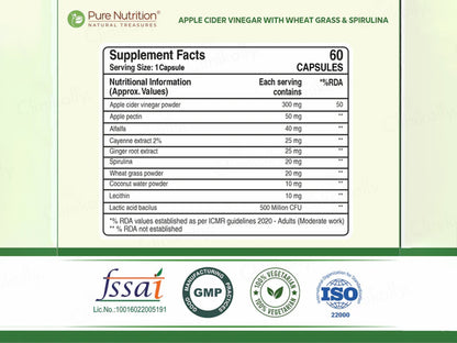 Pure Nutrition Apple Cider Vinegar With Alfa Alfa & Spirulina Veg Capsule