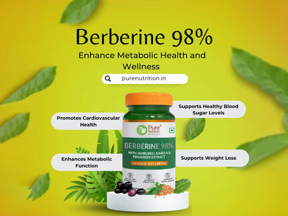 Pure Nutrition Berberine 98% With Jambubeej, Karela & Fenugreek Extract Veg Tablet