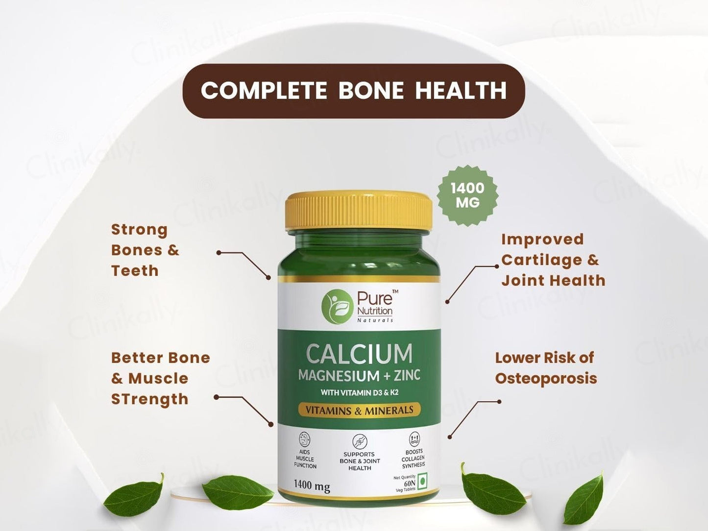 Pure Nutrition Calcium, Magnesium + Zinc With Vitamin D3 & K2 Veg Tablet