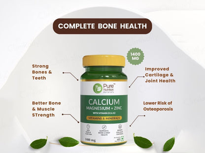 Pure Nutrition Calcium, Magnesium + Zinc With Vitamin D3 & K2 Veg Tablet