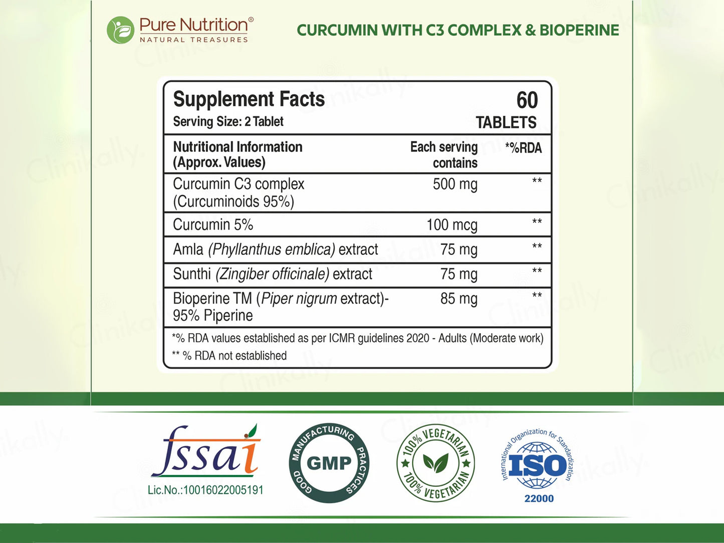 Pure Nutrition Curcumin With C3 Complex & Bioperine Veg Capsule