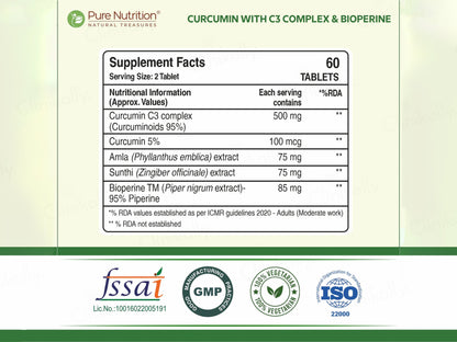 Pure Nutrition Curcumin With C3 Complex & Bioperine Veg Capsule