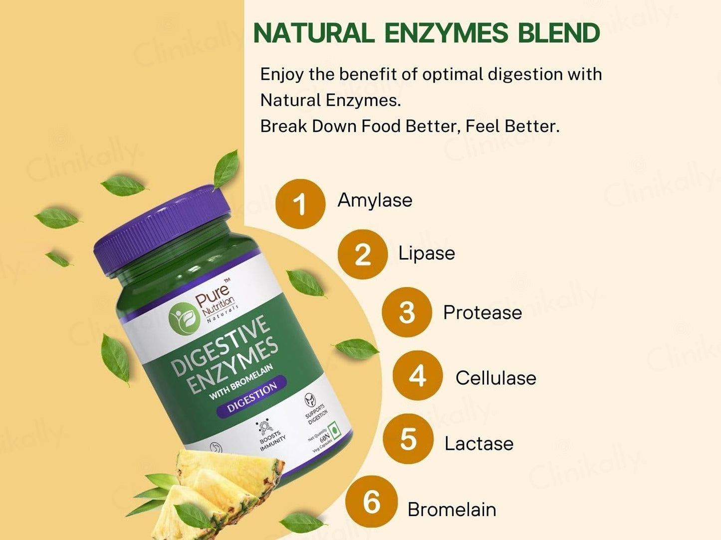 Pure Nutrition Digestive Enzymes With Bromelain Veg Capsule