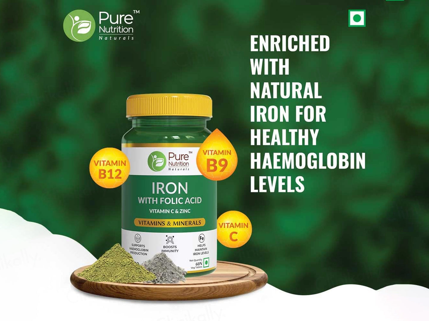 Pure Nutrition Iron With Folic Acid, Vitamin C & Zinc Veg Tablet