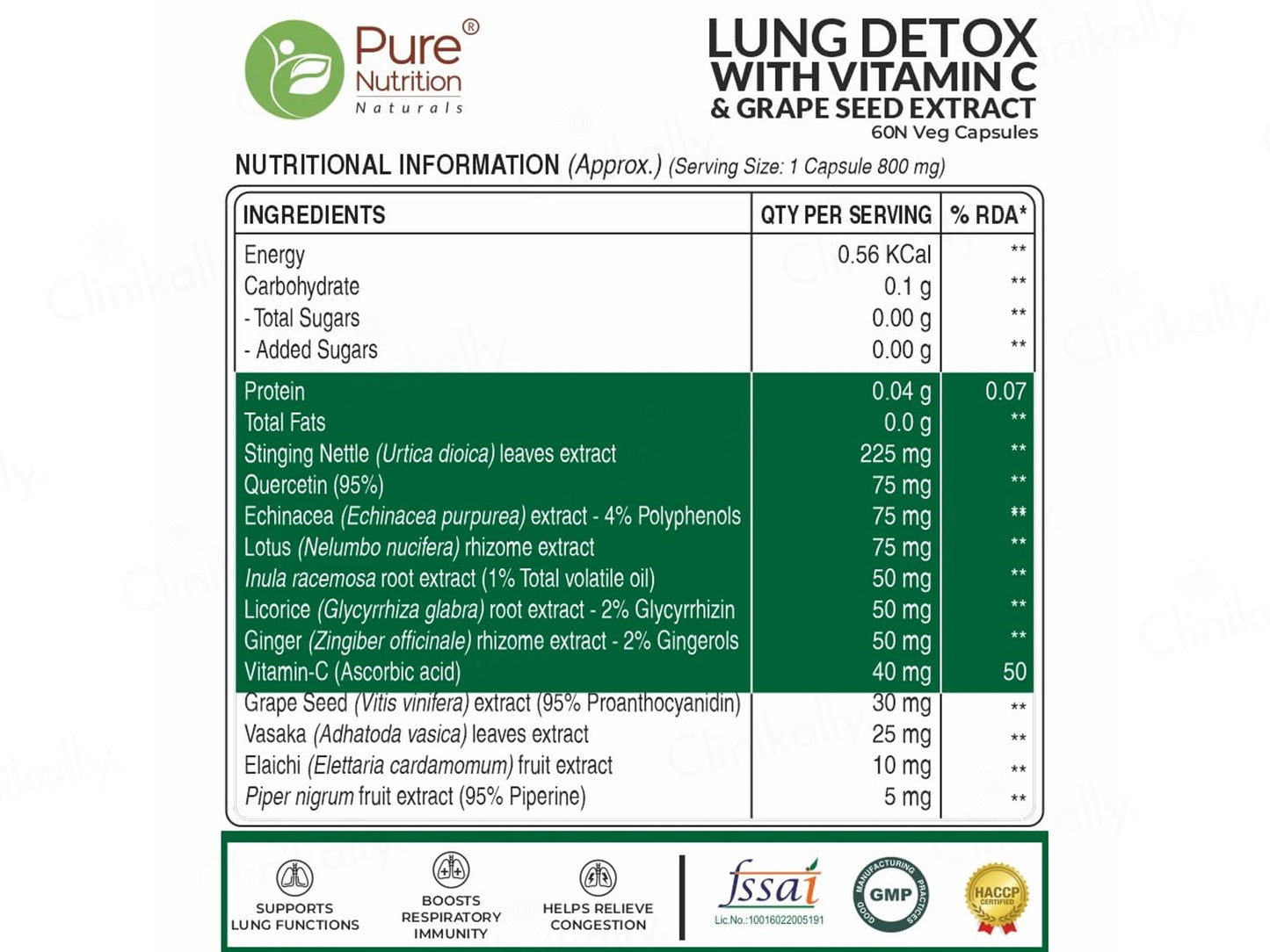 Pure Nutrition Lung Detox With Vitamin C & Grape Seed Extract Veg Capsule