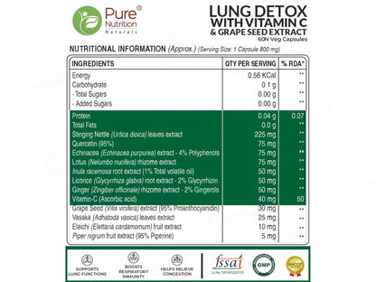 Pure Nutrition Lung Detox With Vitamin C & Grape Seed Extract Veg Capsule