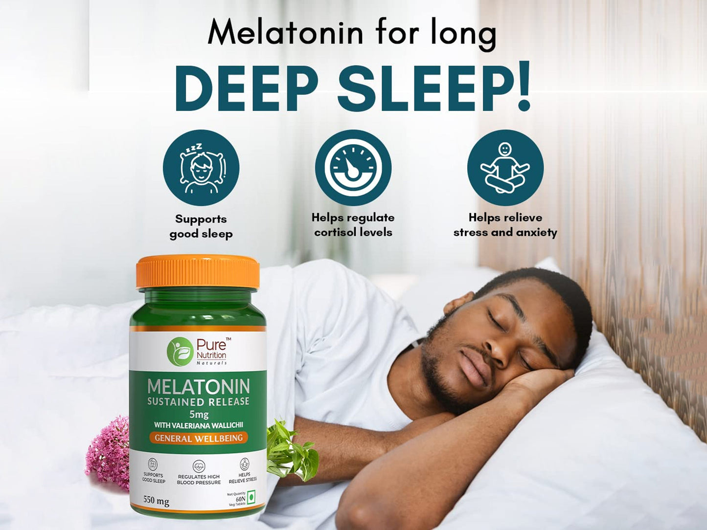 Pure Nutrition Melatonin 5mg With Valeriana Wallichii Veg Tablet