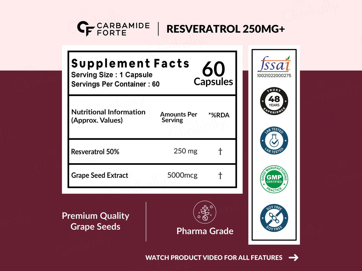 Carbamide Forte Resveratrol 250mg With Grape Seed Extract Capsule