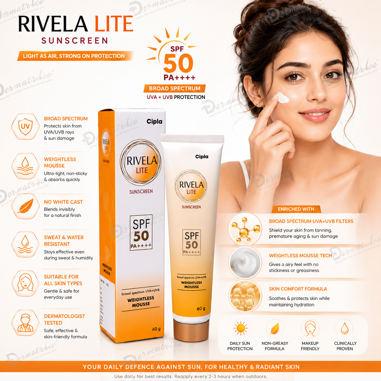 Rivela Lite Sunscreen SPF 50 PA++++