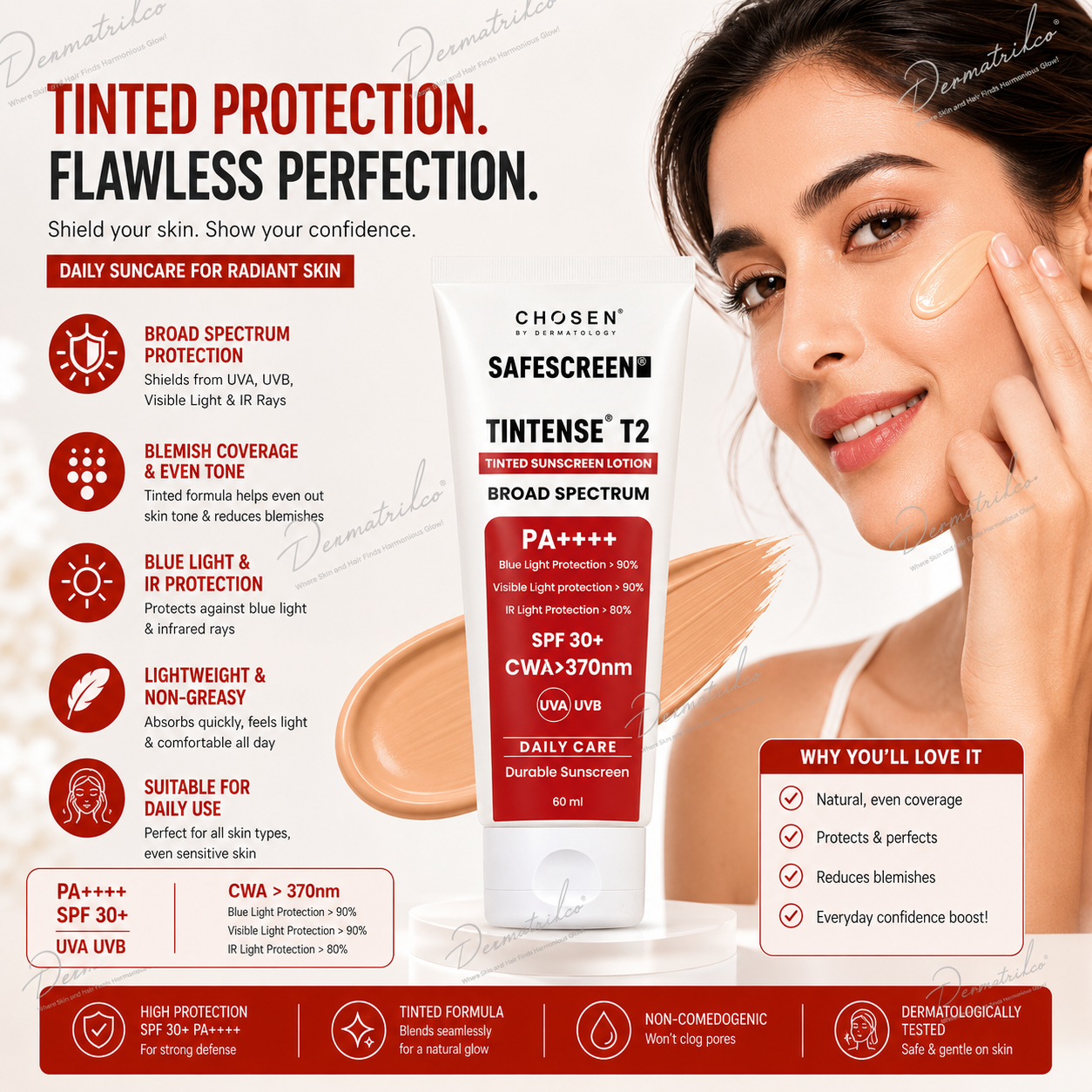 SAFESCREEN TINTENSE T2 (Buff) Tinted Sunscreen Lotion PA++++ SPF 30+