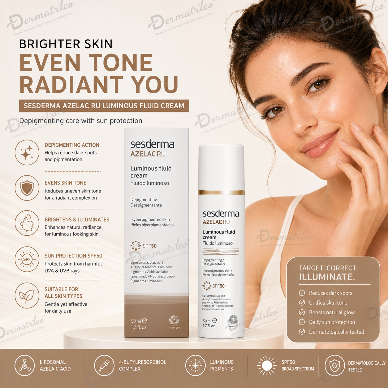 Sesderma Azelac Ru SPF50 Luminous Fluid Cream