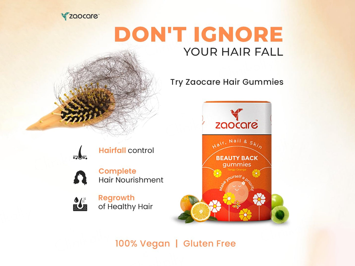 Zaocare Beauty Back Gummies For Hair, Nail & Skin - Tangy Orange Flavour