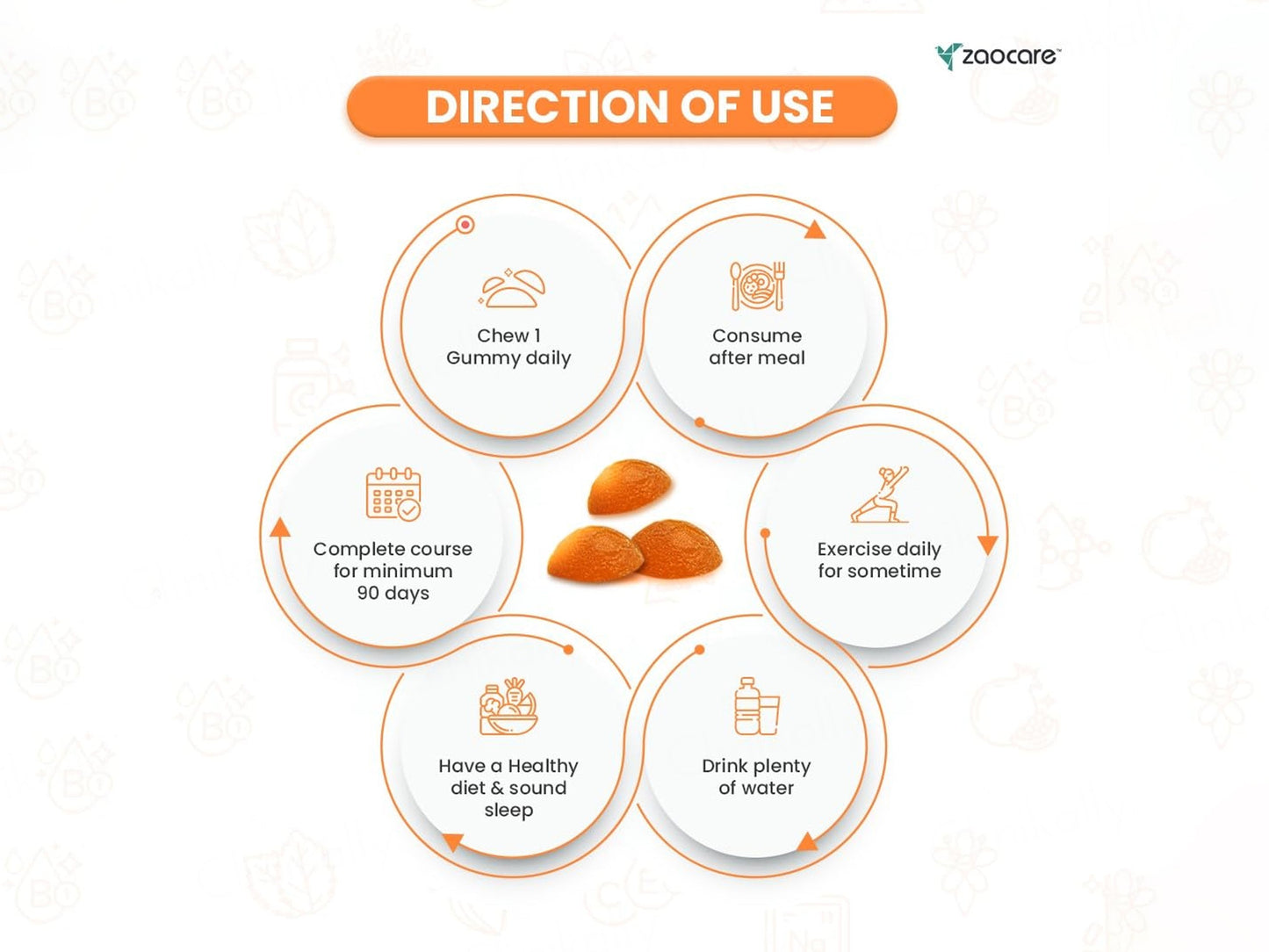 Zaocare Beauty Back Gummies For Hair, Nail & Skin - Tangy Orange Flavour