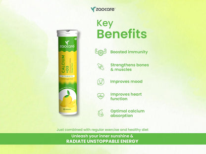 Zaocare Calcium + Vitamin D3 Effervescent Tablet - Mango Flavour