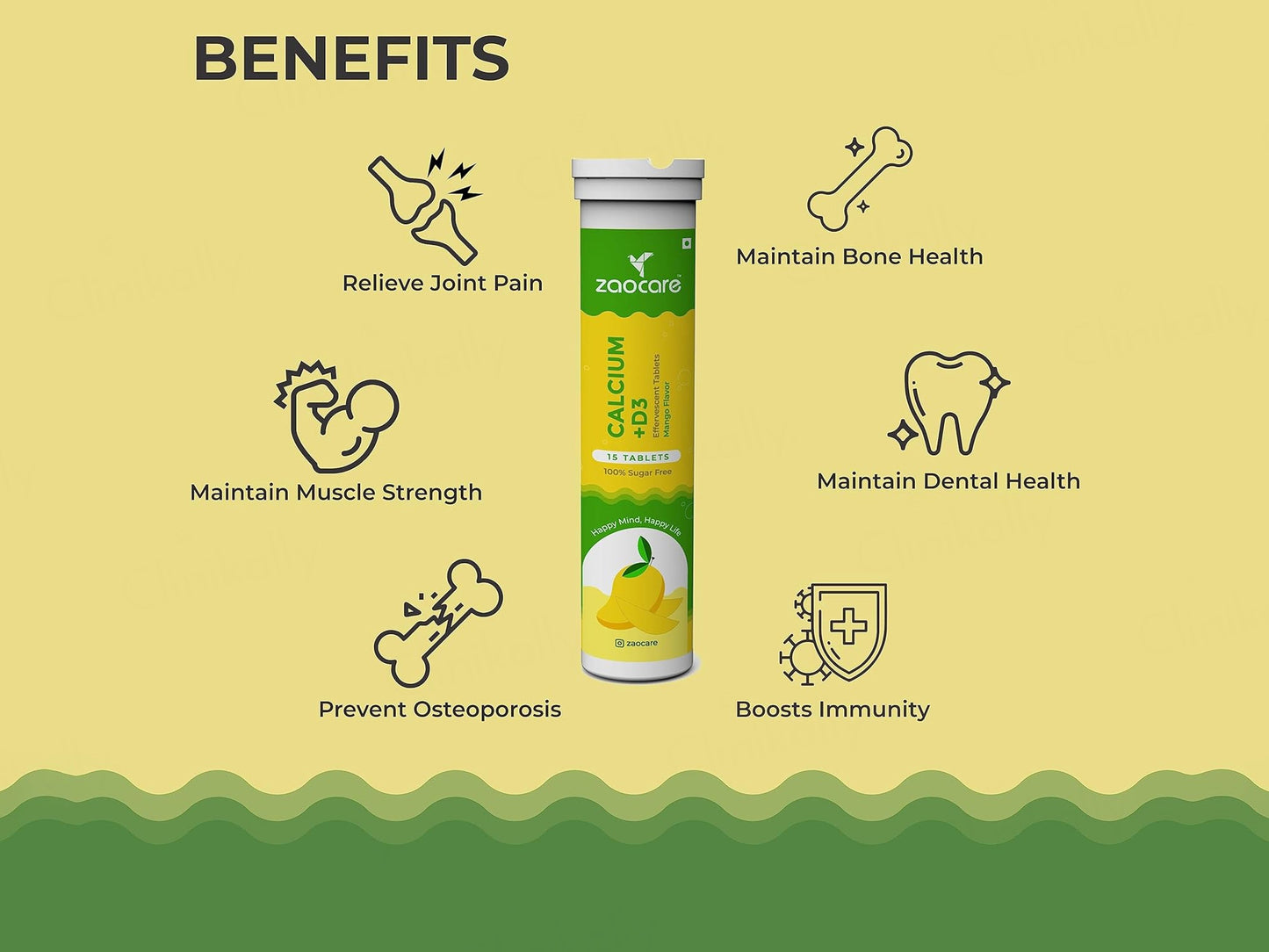 Zaocare Calcium + Vitamin D3 Effervescent Tablet - Mango Flavour