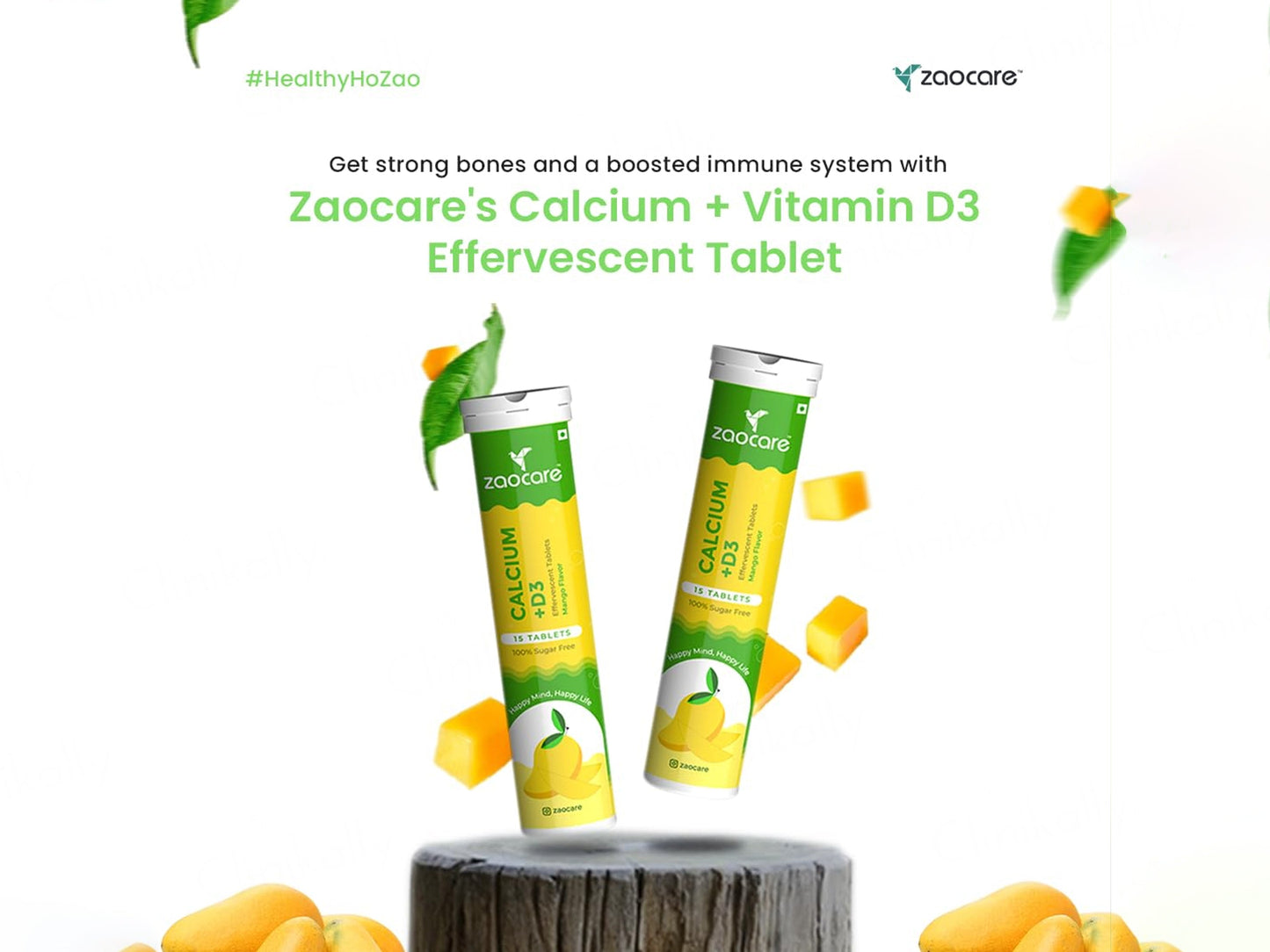 Zaocare Calcium + Vitamin D3 Effervescent Tablet - Mango Flavour