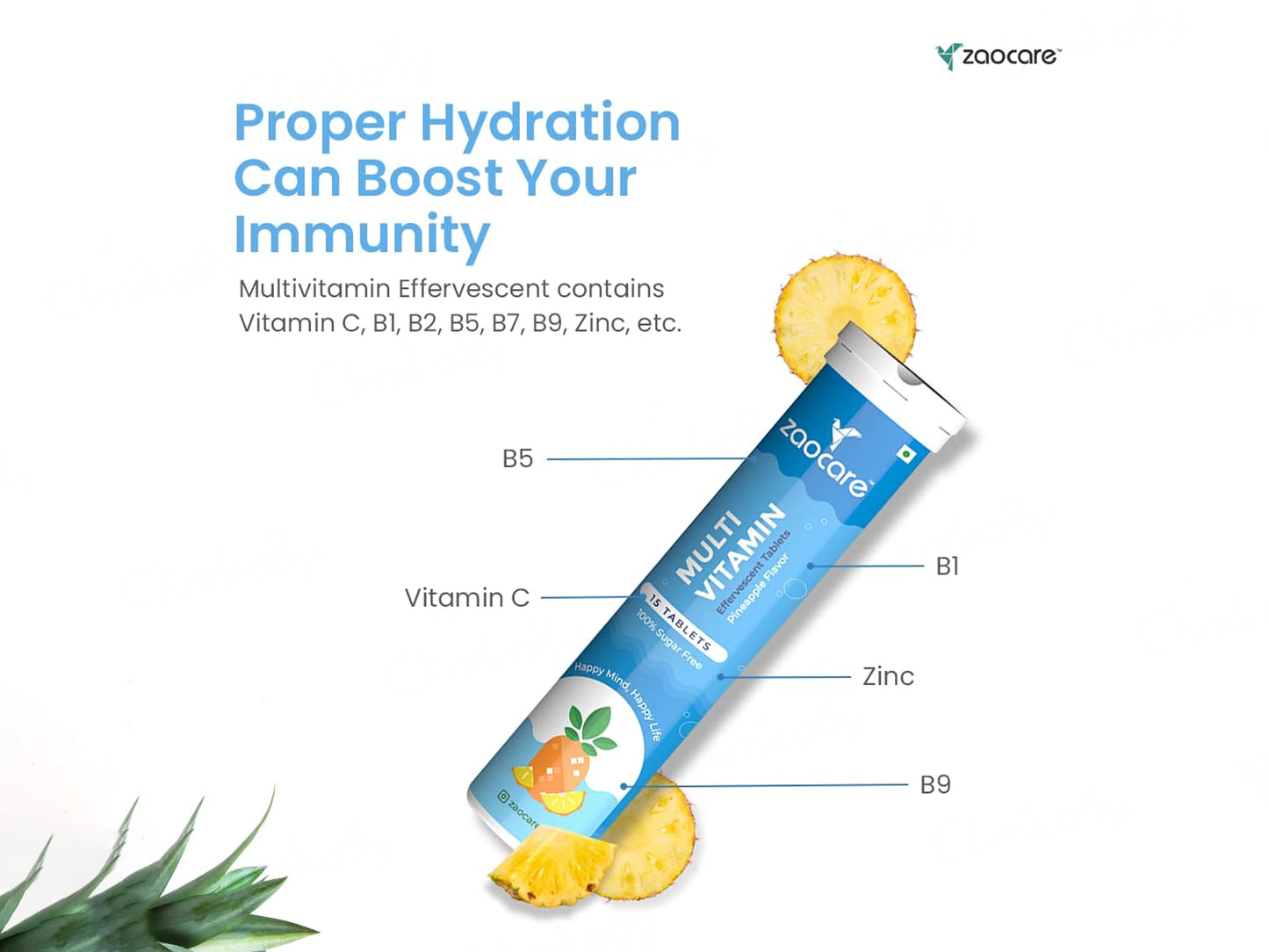 Zaocare Multivitamin Effervescent Tablet - Pineapple Flavour