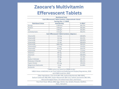 Zaocare Multivitamin Effervescent Tablet - Pineapple Flavour