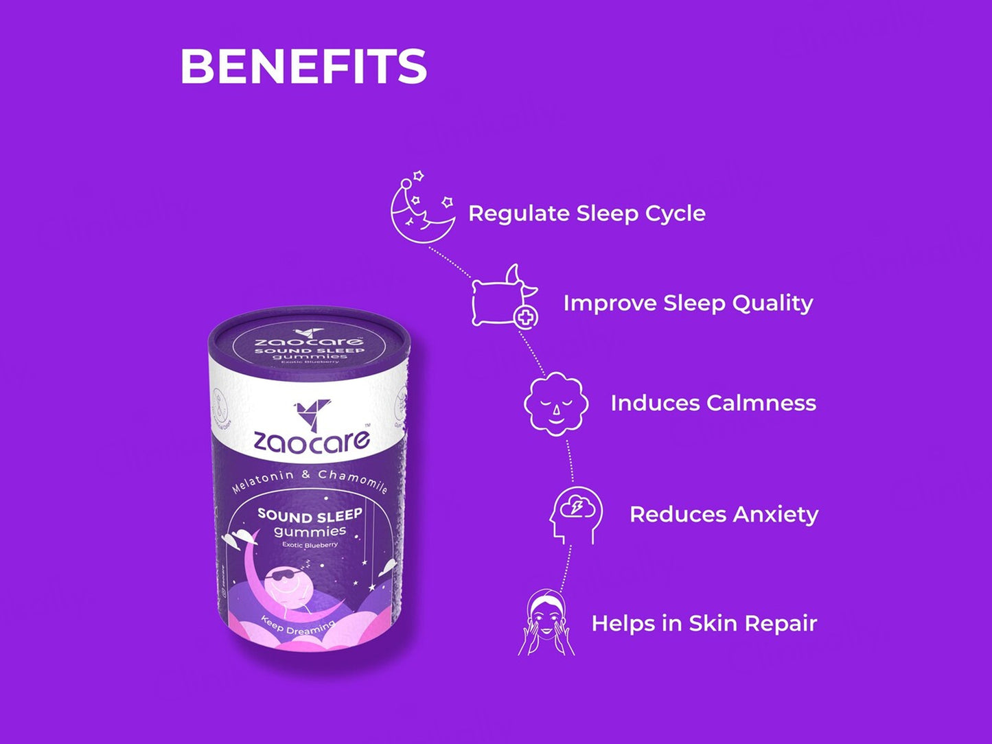 Zaocare Sound Sleep Melatonin & Chamomile Gummies - Exotic Blueberry Flavour