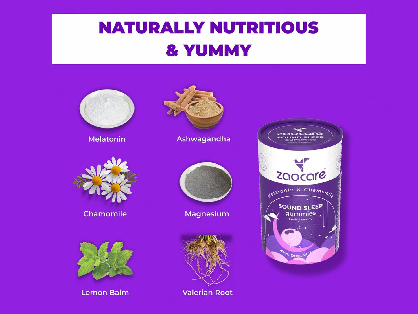 Zaocare Sound Sleep Melatonin & Chamomile Gummies - Exotic Blueberry Flavour