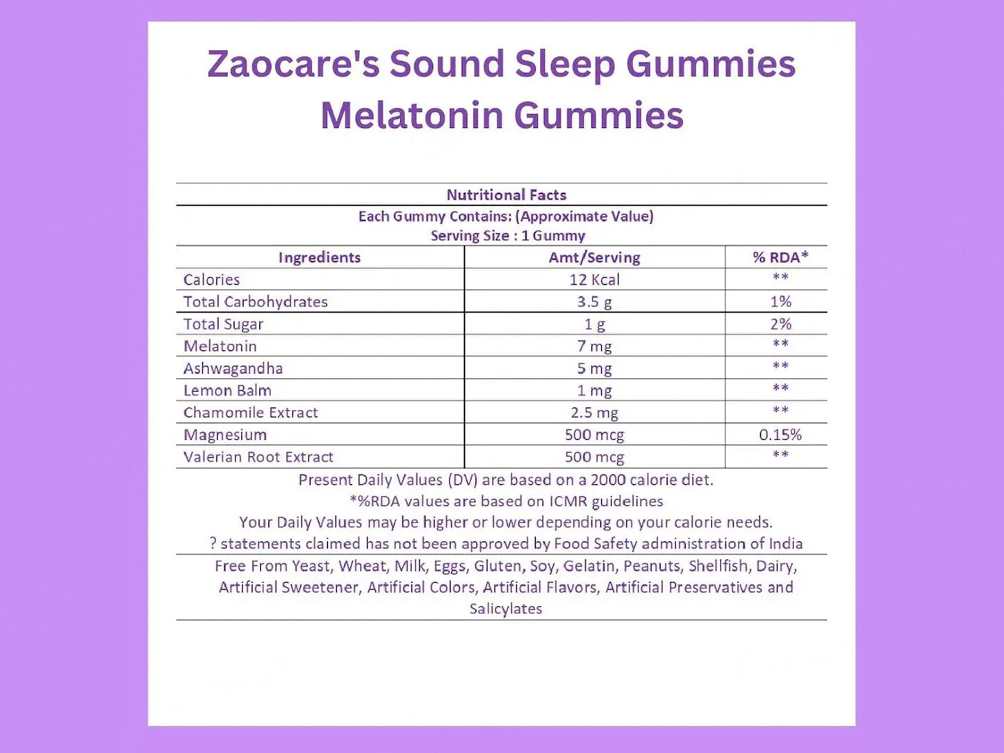 Zaocare Sound Sleep Melatonin & Chamomile Gummies - Exotic Blueberry Flavour