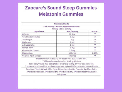 Zaocare Sound Sleep Melatonin & Chamomile Gummies - Exotic Blueberry Flavour