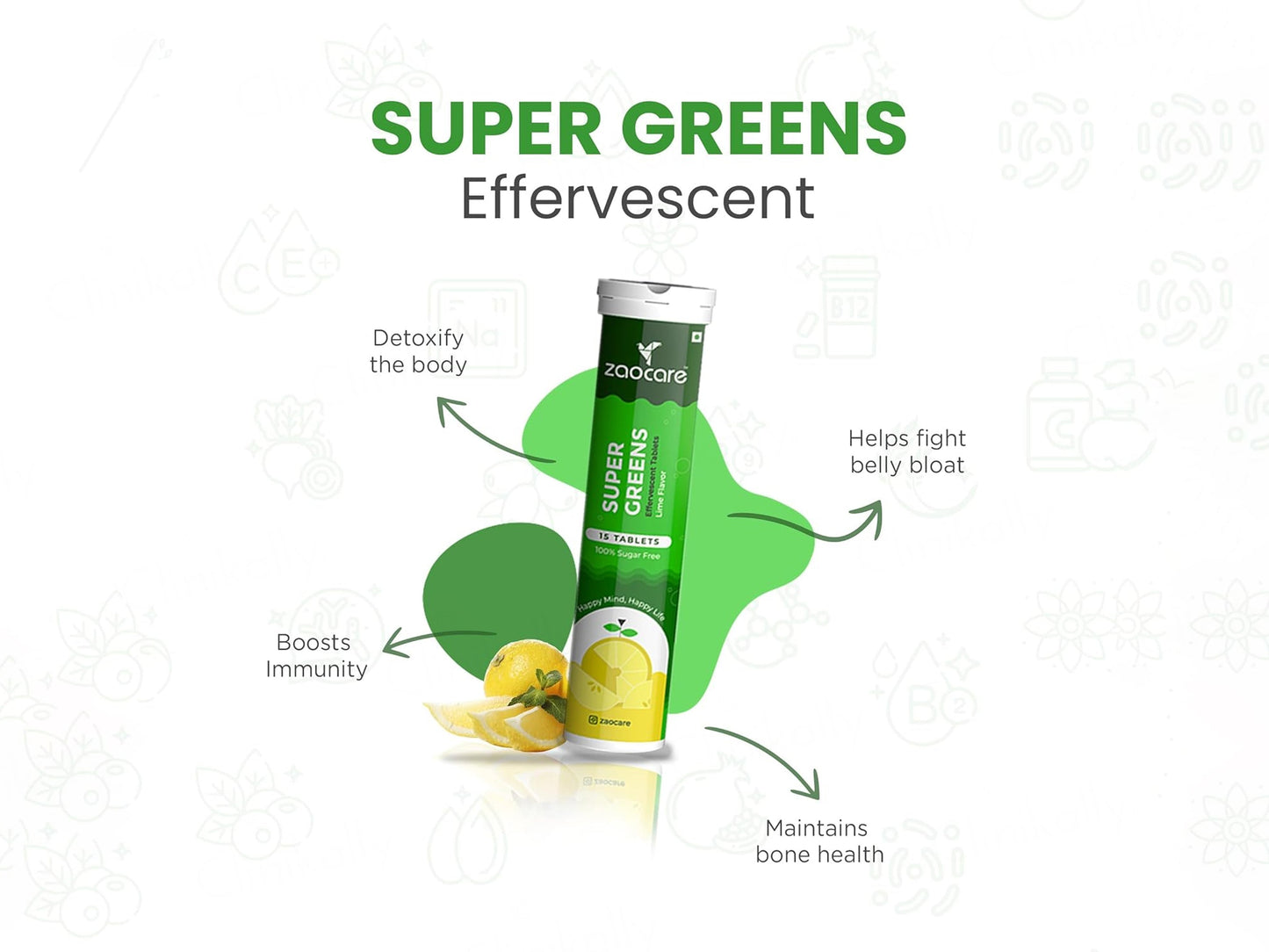 Zaocare Super Greens Effervescent Tablet - Lime Flavour