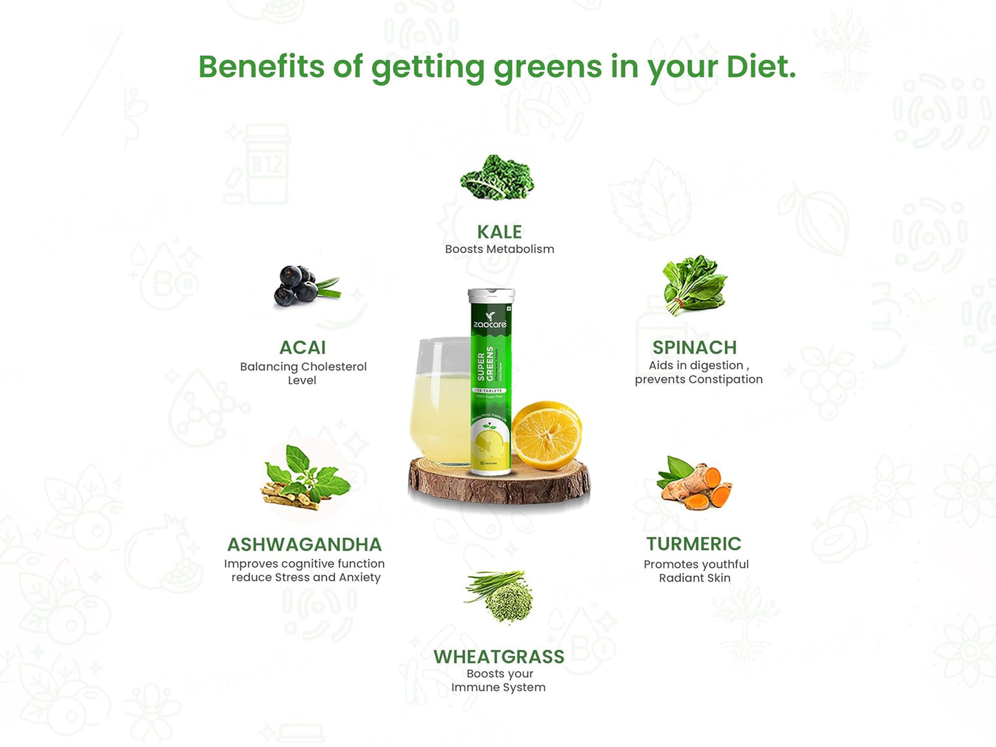 Zaocare Super Greens Effervescent Tablet - Lime Flavour