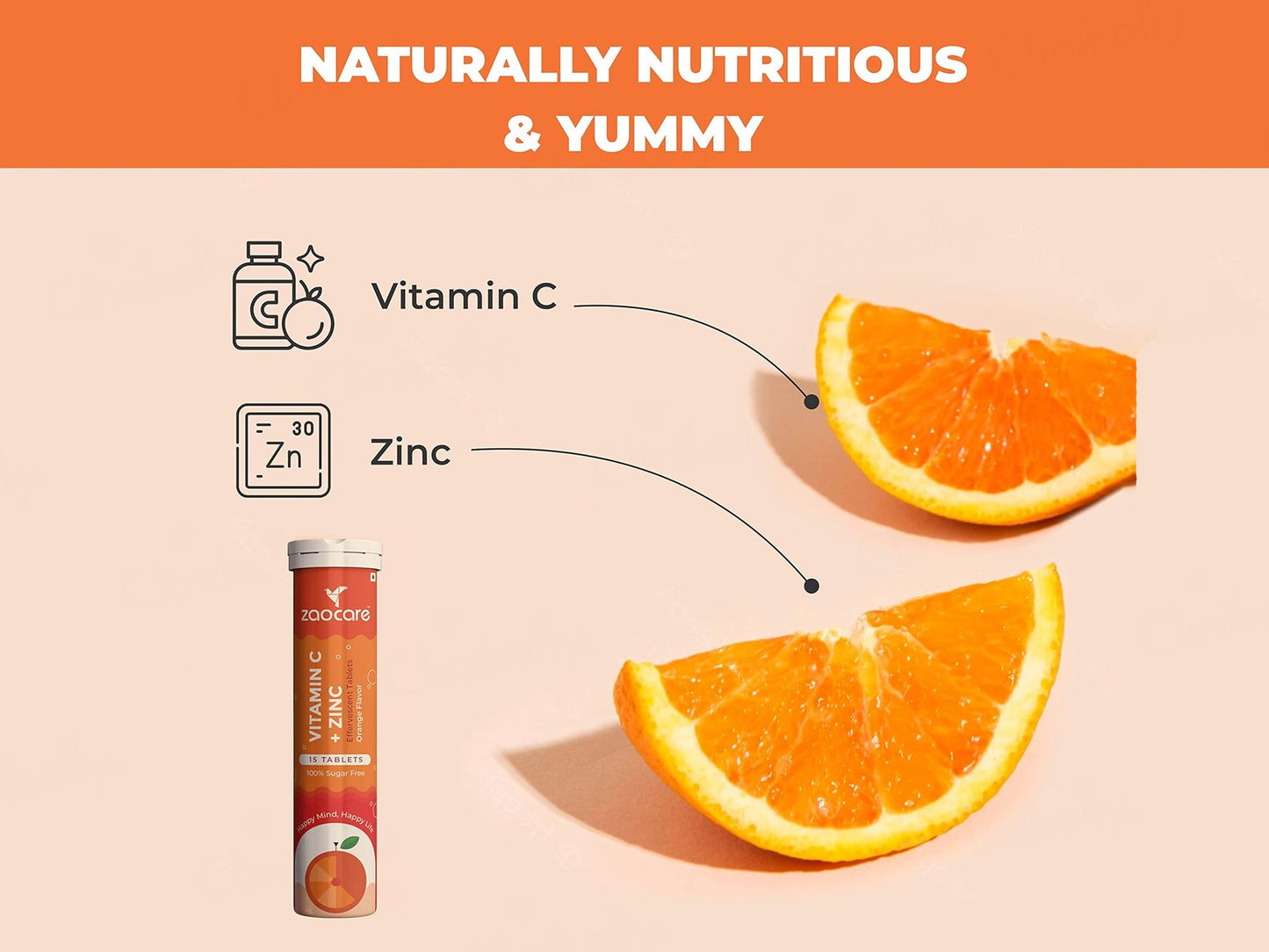 Zaocare Vitamin C + Zinc Effervescent Tablet - Orange Flavour