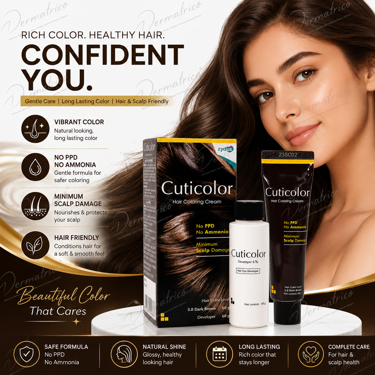 Zydus Cuticolor Hair Coloring Cream Dark Brown 