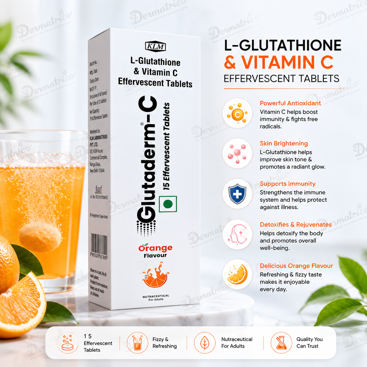 Glutaderm-C Effervescent Tablet - Orange Flavour